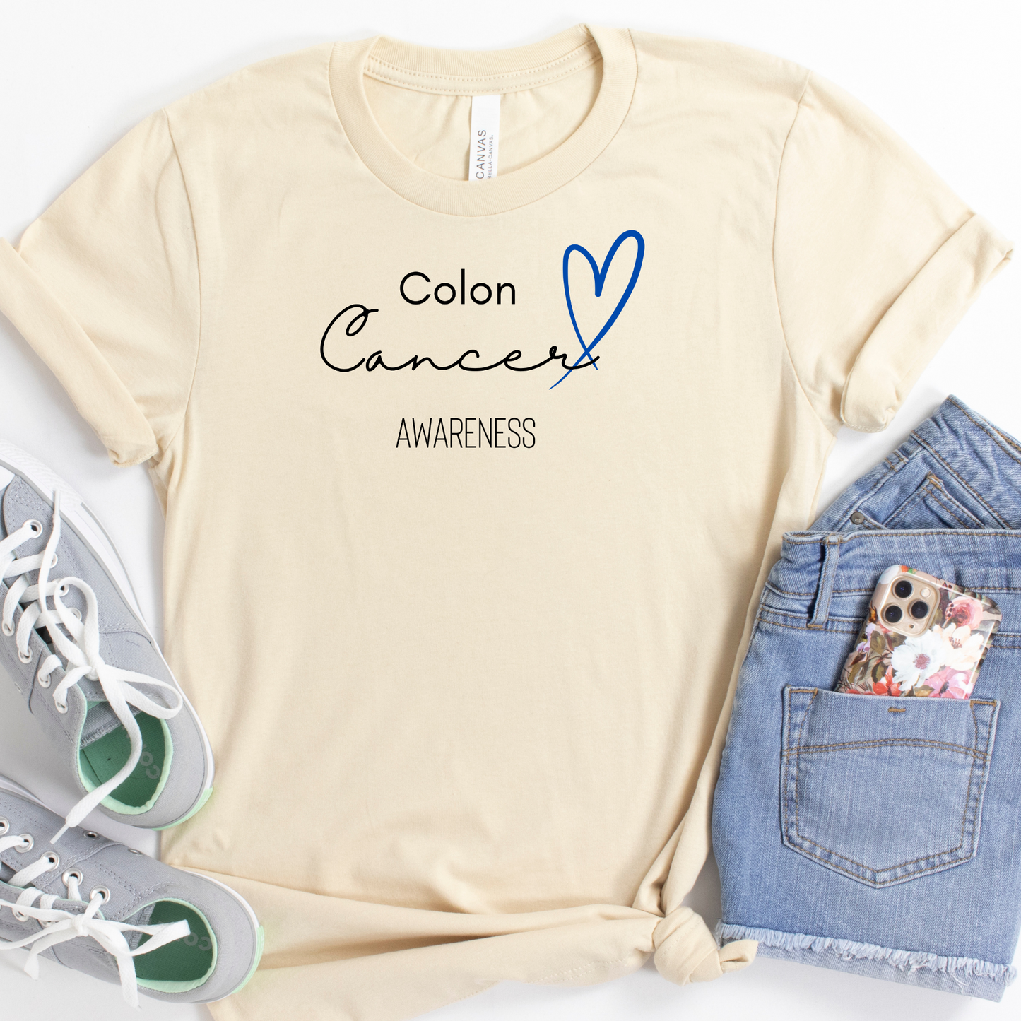 Colon Cancer Awareness with Brushstroke Heart Unisex tee